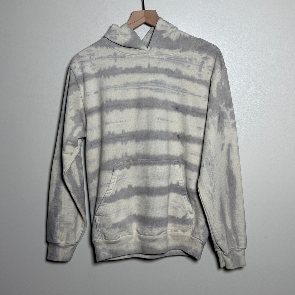 Talentless Mens Grey White Tie Dye Striped Hoodie Cotton Pullover‎ Small